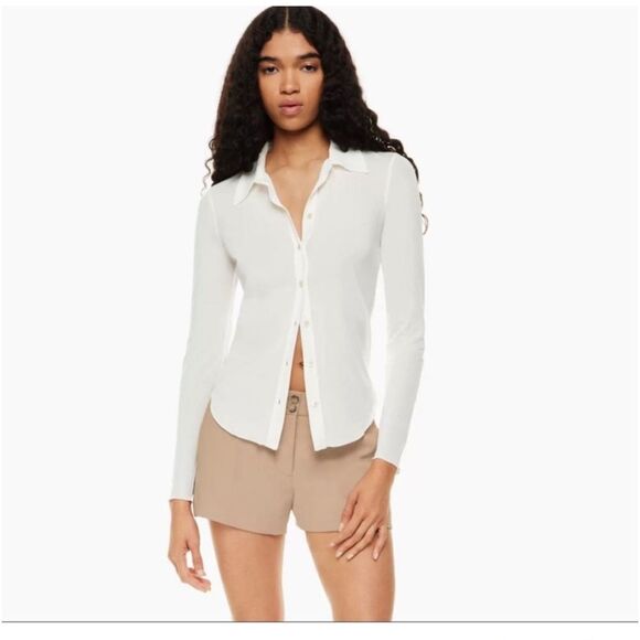 Aritzia Wilfred Sheer Button Down Long Sleeve Blouse Top in Cream Size Small - Picture 1 of 7